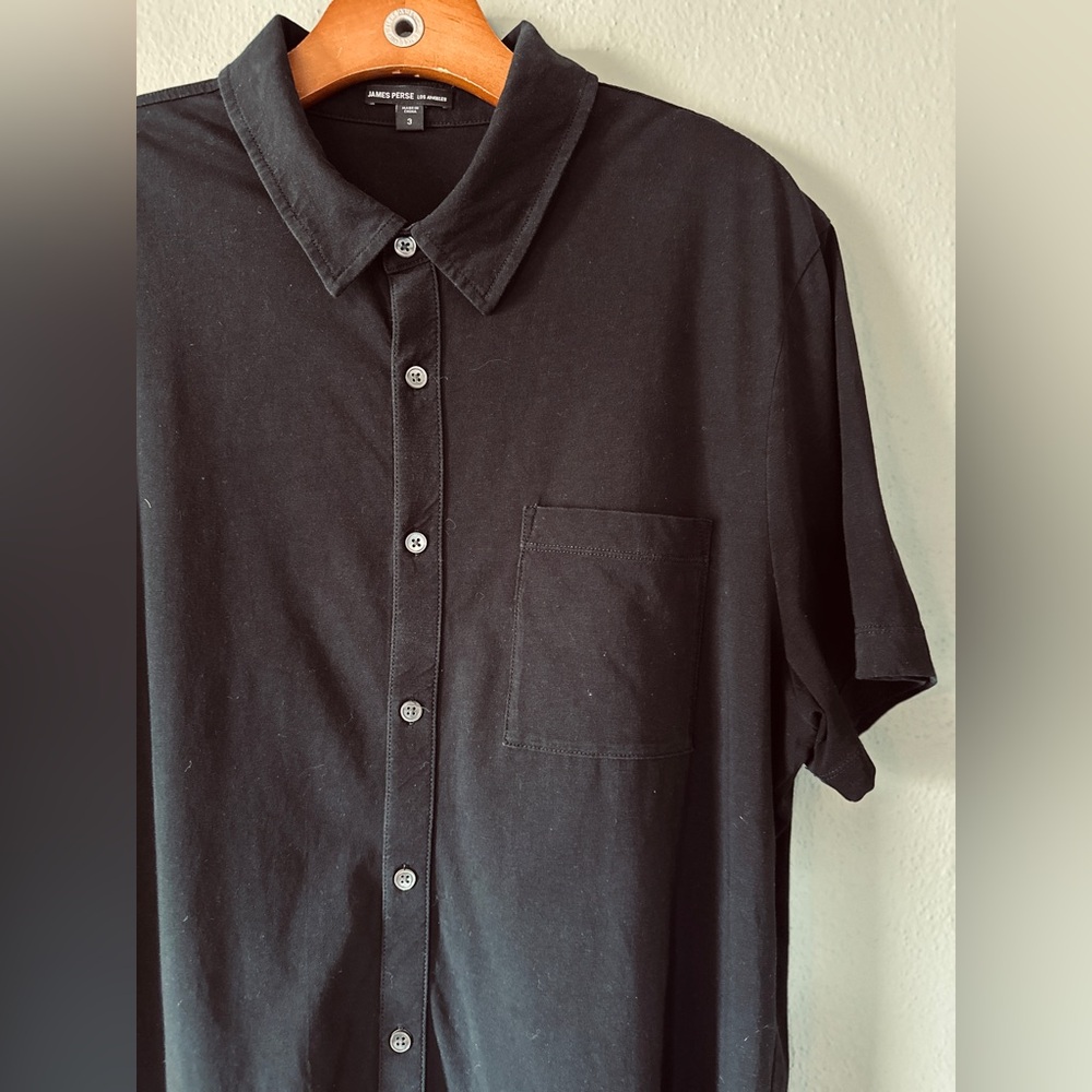 JAMES PERSE Solid Cotton Full Button Down Black Shirt | Mens 3 - Picture 2 of 10